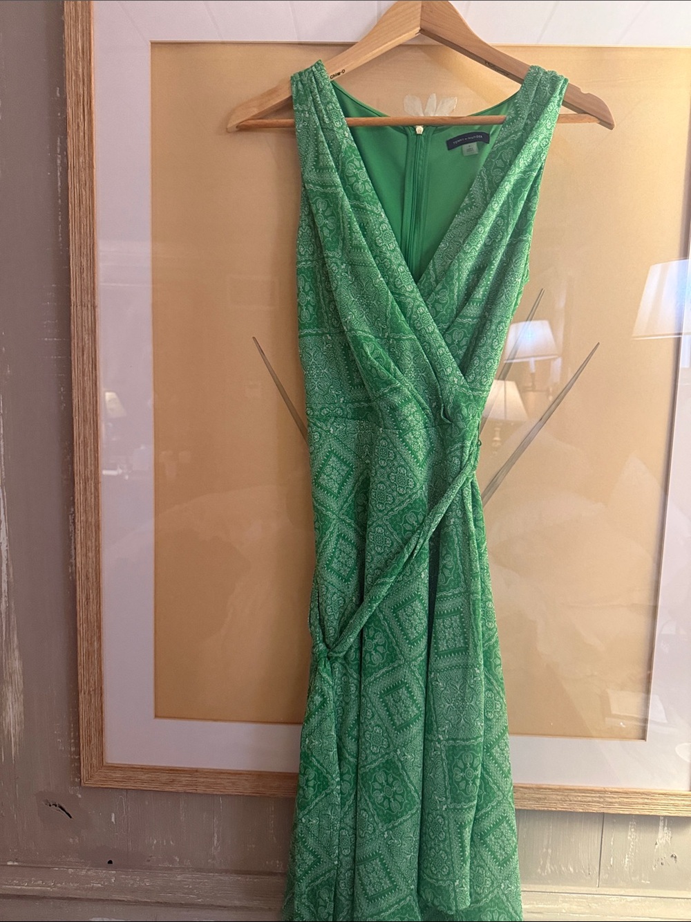 Tommy Hilfiger Green Patterned Chiffon Limed Maxi Dress